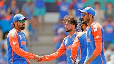 India's Rohit Sharma (c) and Kuldeep Yadav celebrate the dismissal of Australia's Glenn Maxwell during their Super 8 Group 1 match in the ICC Mens T20 World Cup 2024, at Daren Sammy National Cricket Stadium, Gros Islet (Surjeet Yadav) India's Rohit Sharma (c) and Kuldeep Yadav celebrate the dismissal of Australia's Glenn Maxwell during their Super 8 Group 1 match in the ICC Mens T20 World Cup 2024, at Daren Sammy National Cricket Stadium, Gros Islet (Surjeet Yadav)