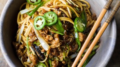 A picture of the savoury and delicious scallion noodles with pork. (AP) A picture of the savoury and delicious scallion noodles with pork. (AP)