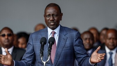 President of Kenya William Ruto addresses members of the media during a press conference at the State House in Nairobi, on June 26, 2024. (Photo by SIMON MAINA / AFP)