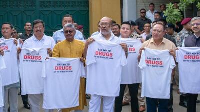 Manipur chief minister N Biren Singh flagged off a bike rally in observation of the International Day against Drug Abuse and Illegal Trafficking (Twitter/@NBirenSingh) Manipur chief minister N Biren Singh flagged off a bike rally in observation of the International Day against Drug Abuse and Illegal Trafficking (Twitter/@NBirenSingh)
