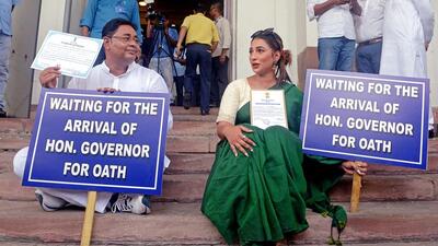 TMC legislators Sayantika Bandyopadhyay and Rayat Hossain Sarkar at the West Bengal Legislative assembly on Wednesday. (ANI) TMC legislators Sayantika Bandyopadhyay and Rayat Hossain Sarkar at the West Bengal Legislative assembly on Wednesday. (ANI)