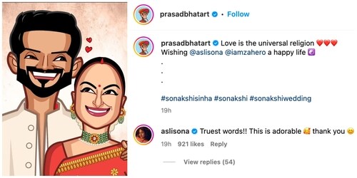 Zaheer Iqbal and Sonakshi Sinha's artwork and her comment on it. Zaheer Iqbal and Sonakshi Sinha's artwork and her comment on it.