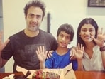Ex-couple Ranvir Shorey and Konkona Sensharma pose with their son, Haroon. 