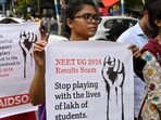 In Delhi, over a dozen students were detained on Wednesday during a protest against the NEET UG examination organised by the Jawaharlal Nehru University (JNU) students' union along with other outfits. (Photo by Samir Jana/ Hindustan Times) (Hindustan Times)