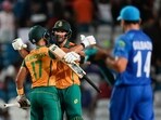 South Africa's Aiden Markram and Reeza Hendricks celebrate after beating Afghanistan South Africa's Aiden Markram and Reeza Hendricks celebrate after beating Afghanistan