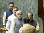 Prime Minister Narendra Modi, Leader of the Opposition Rahul Gandhi and Union Minister for Parliamentary Affairs Kiren Rijiju escort Om Birla to the chair after the latter was elected as the Speaker of the House during the first session of the 18th Lok Sabha, Prime Minister Narendra Modi, Leader of the Opposition Rahul Gandhi and Union Minister for Parliamentary Affairs Kiren Rijiju escort Om Birla to the chair after the latter was elected as the Speaker of the House during the first session of the 18th Lok Sabha,
