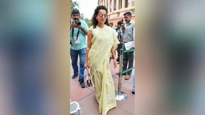 Kangana Ranaut's light yellow saree exudes pure elegance. The intricate floral embroidery adorning her saree showcases rich craftsmanship. Styled with a matching sleeveless blouse, pearl earrings and round sunglasses, she sets summer fashion goals. (HT photo) Kangana Ranaut's light yellow saree exudes pure elegance. The intricate floral embroidery adorning her saree showcases rich craftsmanship. Styled with a matching sleeveless blouse, pearl earrings and round sunglasses, she sets summer fashion goals. (HT photo)