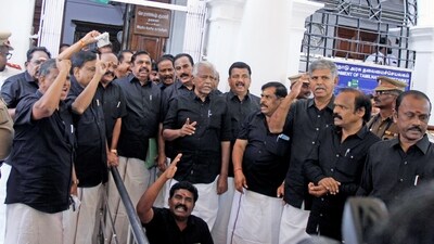 The AIADMK members are also demanding TN chief minister MK Stalin's resignation following the illicit liquor tragedy. (ANI Photo) The AIADMK members are also demanding TN chief minister MK Stalin's resignation following the illicit liquor tragedy. (ANI Photo)