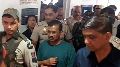Delhi Chief Minister Arvind Kejriwal being brought out of the courtroom for tea and biscuits after his sugar level dropped, in New Delhi. (ANI) Delhi Chief Minister Arvind Kejriwal being brought out of the courtroom for tea and biscuits after his sugar level dropped, in New Delhi. (ANI)