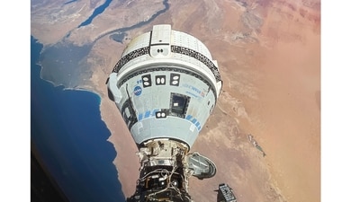 This photo provided by NASA shows the Starliner spacecraft docked to the Harmony module of the International Space Station, orbiting 262 miles above Egypt's Mediterranean coast, on June 13, 2024. (NASA via AP) (AP) This photo provided by NASA shows the Starliner spacecraft docked to the Harmony module of the International Space Station, orbiting 262 miles above Egypt's Mediterranean coast, on June 13, 2024. (NASA via AP) (AP)