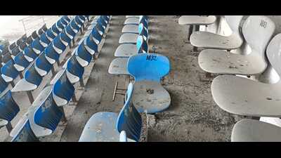 Broken seats at the Green Park stadium in Kanpur (HT Photo) Broken seats at the Green Park stadium in Kanpur (HT Photo)