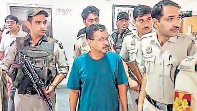 Delhi CM and Aam Aadmi Party (AAP) national convenor Arvind Kejriwal is being brought out of the courtroom for tea and biscuits after his sugar level dropped. (ANI) Delhi CM and Aam Aadmi Party (AAP) national convenor Arvind Kejriwal is being brought out of the courtroom for tea and biscuits after his sugar level dropped. (ANI)
