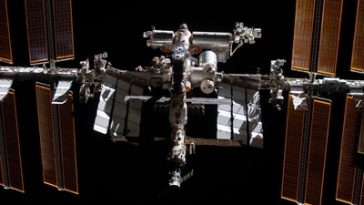This photo provided by NASA shows the International Space Station from the SpaceX Crew Dragon Endeavour during a fly around of the orbiting lab that took place following its undocking from the Harmony module’s space-facing port, Nov. 8, 2021. (AP) This photo provided by NASA shows the International Space Station from the SpaceX Crew Dragon Endeavour during a fly around of the orbiting lab that took place following its undocking from the Harmony module’s space-facing port, Nov. 8, 2021. (AP)