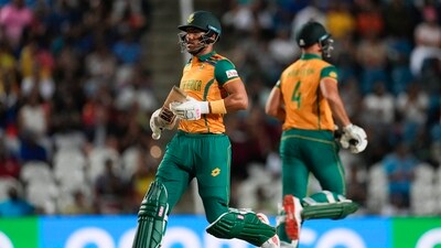 Chasing 57, South Africa cruised to 60/1 in 8.5 overs as Reeza Hendricks (29*) and Aiden Markram (23*) remained unbeaten. (PTI) Chasing 57, South Africa cruised to 60/1 in 8.5 overs as Reeza Hendricks (29*) and Aiden Markram (23*) remained unbeaten. (PTI)