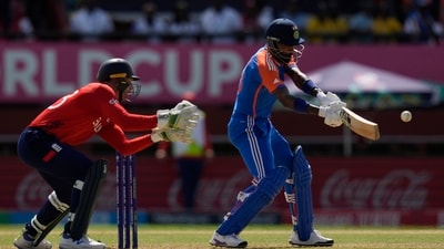 Hardik Pandya, Ravindra Jadeja and Axar Patel then smashed away and got India past 170, with 160 usually being the par score at the Providence Stadium. (PTI) Hardik Pandya, Ravindra Jadeja and Axar Patel then smashed away and got India past 170, with 160 usually being the par score at the Providence Stadium. (PTI)