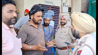 Policemen question people about the clash that took place in Kakkar Tarin village in Amritsar district. Policemen question people about the clash that took place in Kakkar Tarin village in Amritsar district.