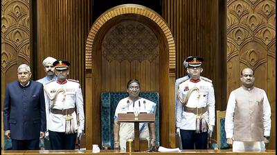 President Droupadi Murmu ahead of addressing a joint sitting of both Houses of Parliament, in New Delhi on Thursday. (ANI) President Droupadi Murmu ahead of addressing a joint sitting of both Houses of Parliament, in New Delhi on Thursday. (ANI)