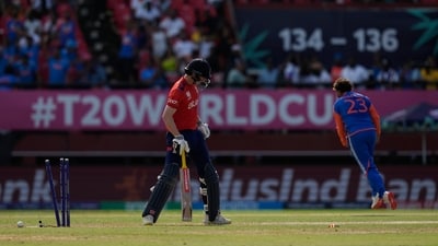 Captain Rohit Sharma scored a half-century after which Kuldeep Yadav and Axar Patel led the way in shredding England to pieces as India won the semi final by 68 runs and reached the final of the 2024 T20 World Cup. (AP) Captain Rohit Sharma scored a half-century after which Kuldeep Yadav and Axar Patel led the way in shredding England to pieces as India won the semi final by 68 runs and reached the final of the 2024 T20 World Cup. (AP)