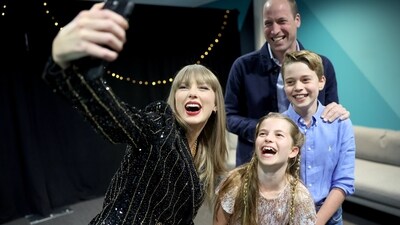 Taylor Swift posted a selfie with Royal family members and her boyfriend Travis Kelce with the message, "Happy Bday M8!," expressing her excitement at having Prince William and his kids as guests. (X) Taylor Swift posted a selfie with Royal family members and her boyfriend Travis Kelce with the message, "Happy Bday M8!," expressing her excitement at having Prince William and his kids as guests. (X)
