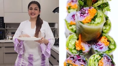 Check out Bhagyashree's easy and healthy veggie rice paper rolls recipe. (Instagram/@bhagyashree.online) Check out Bhagyashree's easy and healthy veggie rice paper rolls recipe. (Instagram/@bhagyashree.online)