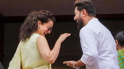 Union Minister Chirag Paswan with BJP MP Kangana Ranaut at the Parliament House complex during the first session of the 18th Lok Sabha, in New Delhi, Wednesday, June 26, 2024. (PTI Photo/Shahbaz Khan) (PTI) Union Minister Chirag Paswan with BJP MP Kangana Ranaut at the Parliament House complex during the first session of the 18th Lok Sabha, in New Delhi, Wednesday, June 26, 2024. (PTI Photo/Shahbaz Khan) (PTI)