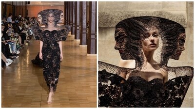 A model walks in Rahul Mishra's creation at the Paris Fashion Week. A model walks in Rahul Mishra's creation at the Paris Fashion Week.