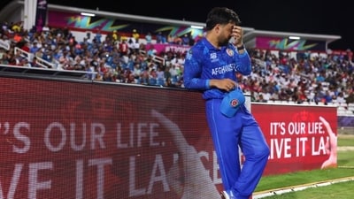 Rashid's Afghanistan were all out for 56 in the T20 World Cup semi-final (X/@RashidKhan )