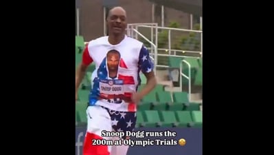 Snapshot of Snoop Dogg running at the 2024 US Olympic Trials. (X/@zakisolja) Snapshot of Snoop Dogg running at the 2024 US Olympic Trials. (X/@zakisolja)