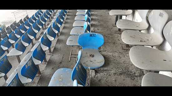 Broken seats at the Green Park stadium in Kanpur (HT Photo)