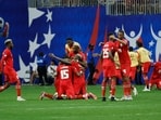 Panama players celebrate a win over the United State in a Copa América 2024 Group C soccer match Thursday Panama players celebrate a win over the United State in a Copa América 2024 Group C soccer match Thursday