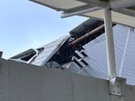 A view of the damage to a part of a departure terminal canopy at New Delhi’s Indira Gandhi International Airport. A view of the damage to a part of a departure terminal canopy at New Delhi’s Indira Gandhi International Airport.
