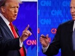 Republican presidential candidate former U.S. President Donald Trump and Democratic Party presidential candidate U.S. President Joe Biden speak during a presidential debate in Atlanta, Georgia, U.S., June 27, 2024 in a combination photo. REUTERS/Brian Snyder