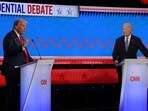 Republican candidate, former U.S. President Donald Trump, speaks as he attends a presidential debate with Democrat candidate, U.S. President Joe Biden, in Atlanta, Georgia, U.S., June 27, 2024.