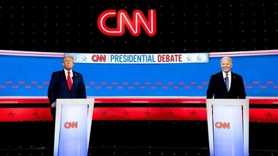 US President Joe Biden, right, and former US President Donald Trump during the first presidential debate in Atlanta, Georgia, US, on Thursday, June 27, 2024. (Bloomberg) US President Joe Biden, right, and former US President Donald Trump during the first presidential debate in Atlanta, Georgia, US, on Thursday, June 27, 2024. (Bloomberg)