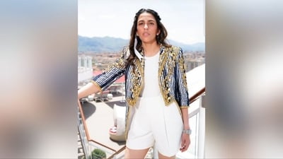 She accessorised her look with a pair of diamond stud earrings and a luxury watch adorning her wrist. She opted for a minimal makeup look featuring nude eyeshadow, blushed cheeks, and a shade of nude lipstick. (Instagram/@ambani_update) She accessorised her look with a pair of diamond stud earrings and a luxury watch adorning her wrist. She opted for a minimal makeup look featuring nude eyeshadow, blushed cheeks, and a shade of nude lipstick. (Instagram/@ambani_update)