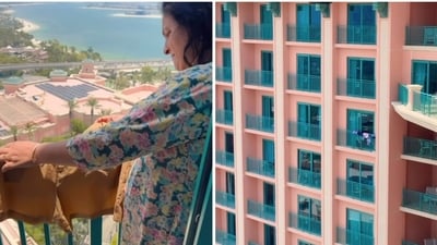 Pallavi Venkatesh shared a video of her mother drying clothes on the balcony of a 5-star Dubai hotel. (Instagram/@iam.pallavivenkatesh) Pallavi Venkatesh shared a video of her mother drying clothes on the balcony of a 5-star Dubai hotel. (Instagram/@iam.pallavivenkatesh)