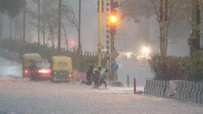 Connaught Place, which usually remains dry, saw waterlogging on Friday during the morning hours. (PTI photo)