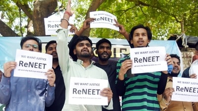 NEET aspirants protest against the alleged irregularities in the NEET-UG examination at Jantar Mantar, in New Delhi. (File) (ANI) NEET aspirants protest against the alleged irregularities in the NEET-UG examination at Jantar Mantar, in New Delhi. (File) (ANI)