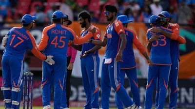 Team India players celebrate a wicket during T20 World Cup semi-final against England (AP) Team India players celebrate a wicket during T20 World Cup semi-final against England (AP)