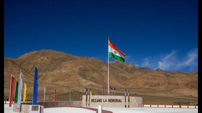 This picture taken on May 19, 2024, shows Rezang la War Memorial in Eastern Ladakh. (Photo by TAUSEEF MUSTAFA / AFP) (AFP) This picture taken on May 19, 2024, shows Rezang la War Memorial in Eastern Ladakh. (Photo by TAUSEEF MUSTAFA / AFP) (AFP)