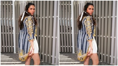 With the help of hair stylist Priyanka Borkar, she styled her lustrous tresses into a chic half-braided hairdo with a middle partition, adorned with a white ribbon for a perfect nautical-inspired look. (Instagram/@ambani_update) With the help of hair stylist Priyanka Borkar, she styled her lustrous tresses into a chic half-braided hairdo with a middle partition, adorned with a white ribbon for a perfect nautical-inspired look. (Instagram/@ambani_update)