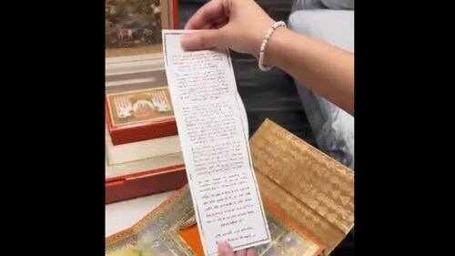 A handwritten invite from the Ambani family. (ANI) A handwritten invite from the Ambani family. (ANI)