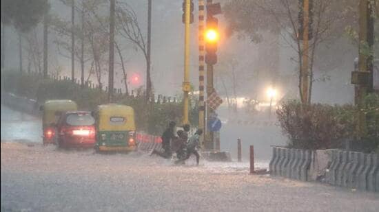 Connaught Place, which usually remains dry, saw waterlogging on Friday during the morning hours. (PTI photo)