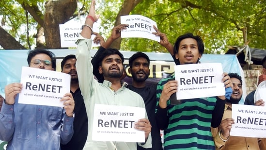 NEET aspirants protest against the alleged irregularities in the NEET-UG examination at Jantar Mantar, in New Delhi. (File) (ANI)