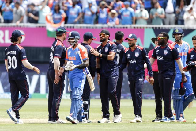 India and USA players shake hands after the Group A in New York. (ANI) India and USA players shake hands after the Group A in New York. (ANI)