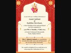 This image shows an invitation for a mass wedding organised by Mukesh and Nita Ambani as part of Anant Ambani and Radhika Merchant’s pre-wedding celebrations. This image shows an invitation for a mass wedding organised by Mukesh and Nita Ambani as part of Anant Ambani and Radhika Merchant’s pre-wedding celebrations.