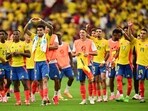 Colombia players acknowledge fans.