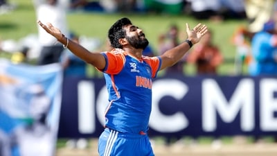 India's Jasprit Bumrah celebrates a wicket during the semi-final match against England in the ICC Mens T20 World Cup 2024 (Surjeet Yadav) India's Jasprit Bumrah celebrates a wicket during the semi-final match against England in the ICC Mens T20 World Cup 2024 (Surjeet Yadav)