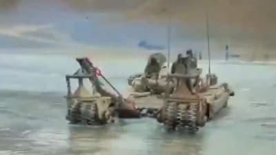 Attempts to rescue the tank crew by a squad of combat engineers failed because of the strong currents, (Twitter Photo) Attempts to rescue the tank crew by a squad of combat engineers failed because of the strong currents, (Twitter Photo)