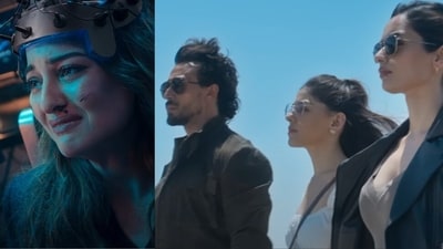 Sonakshi Sinha, Tiger Shroff, Alaya F and Manushi Chhillar in stills from Bade Miyan Chote Miyan. Sonakshi Sinha, Tiger Shroff, Alaya F and Manushi Chhillar in stills from Bade Miyan Chote Miyan.